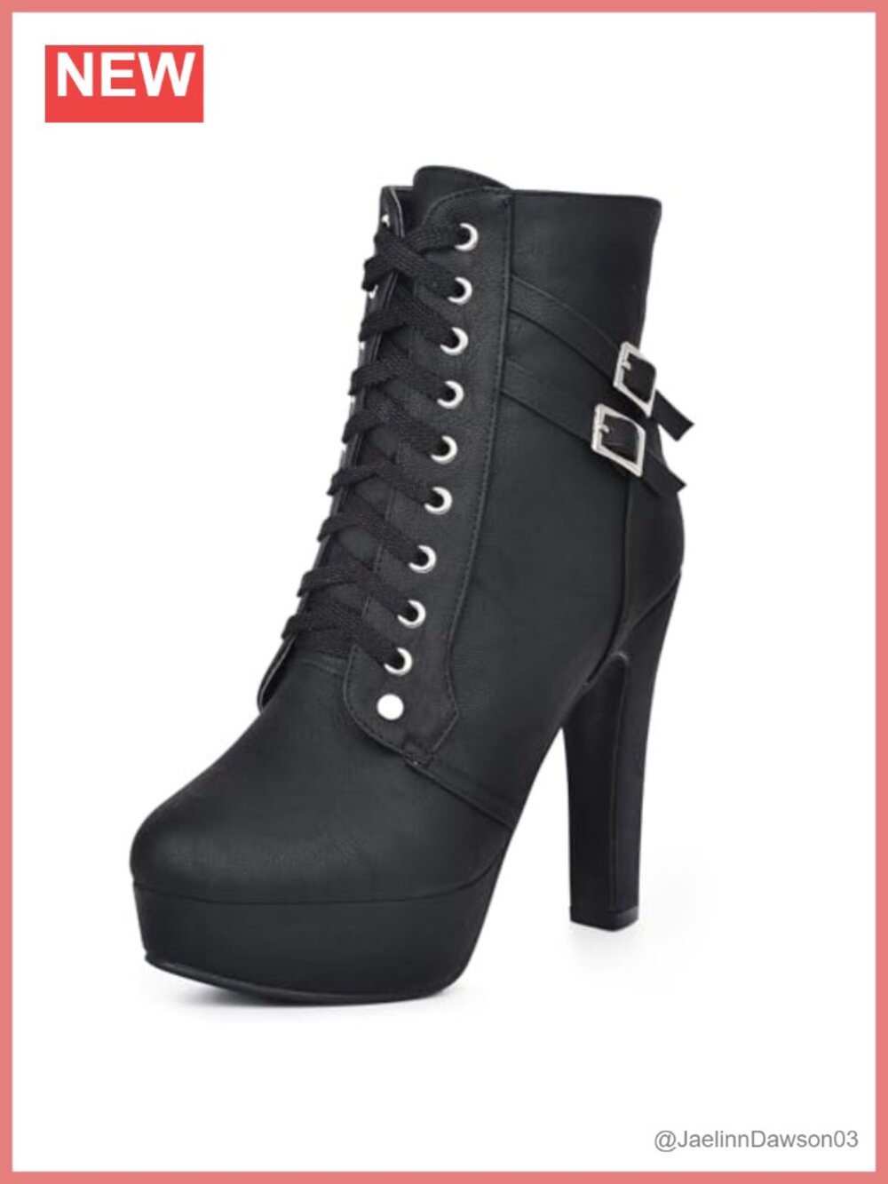 Women's Platform High Heel Ankle Boots PU Leather Lace Up Side Zipper